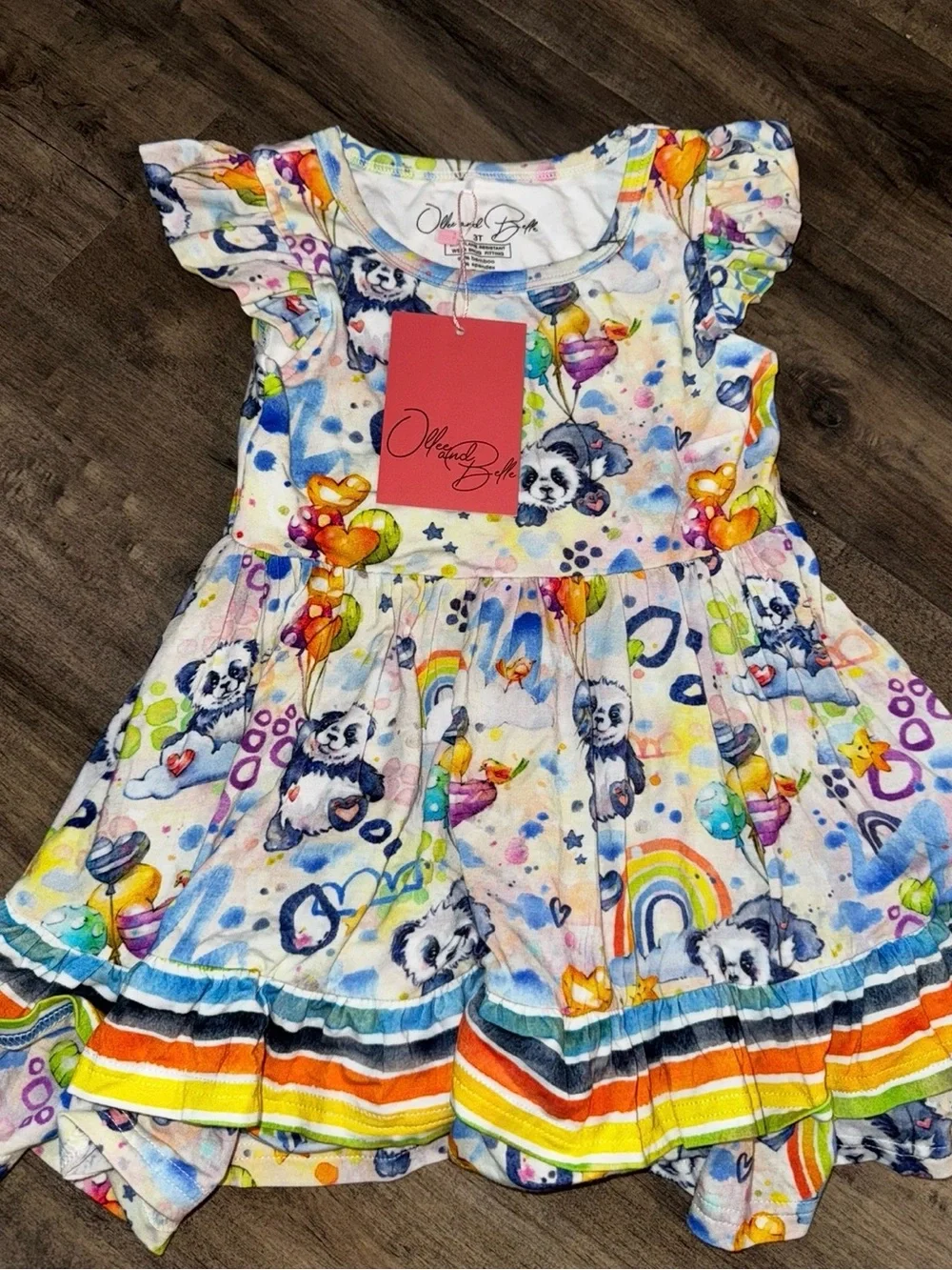 Ollee & Belle Panda Rainbow Bamboo Twirl 3T 🐼🌈